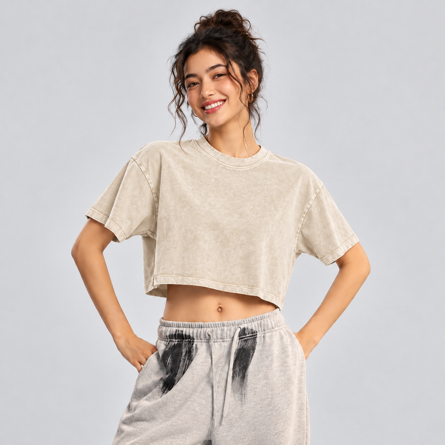 Crop Top Acid Wash Mujer | Bordado de tu Mascota